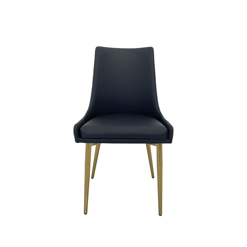 Set of 2 Dining Chair with Black Faux Leather Seat and Matte Gold Legs
