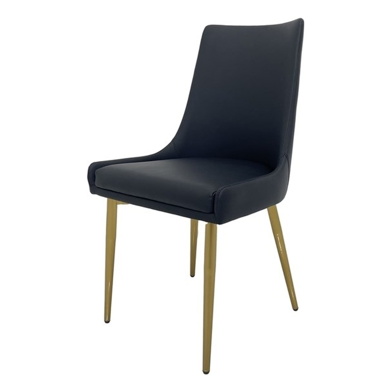Set of 2 Dining Chair with Black Faux Leather Seat and Matte Gold Legs