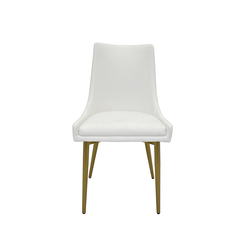 Set of 2 Dining Chair with White Faux Leather Seat and Matte Gold Legs
