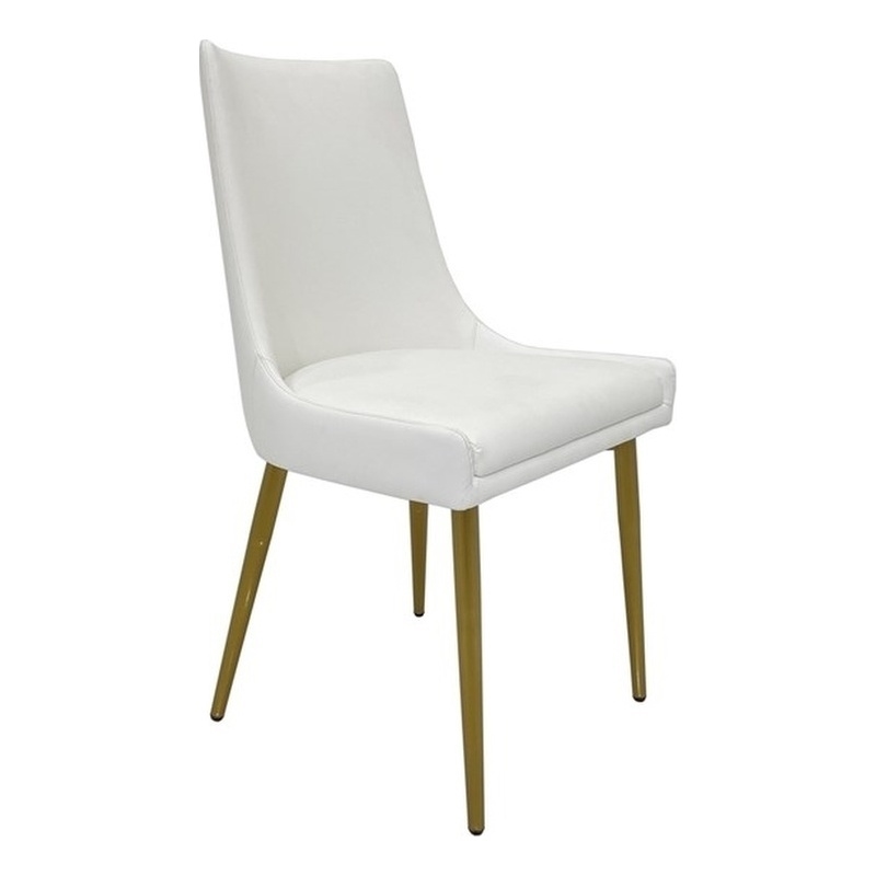 Set of 2 Dining Chair with White Faux Leather Seat and Matte Gold Legs