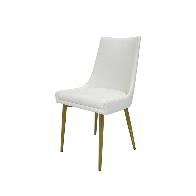 Set of 2 Dining Chair with White Faux Leather Seat and Matte Gold Legs