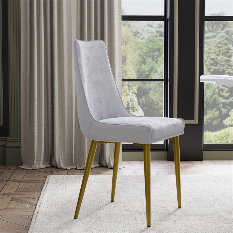 Set of 2 Dining Chair with White Faux Leather Seat and Matte Gold Legs