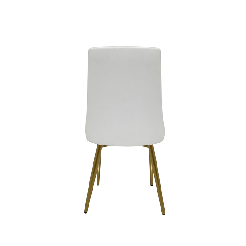 Set of 2 Dining Chair with White Faux Leather Seat and Matte Gold Legs