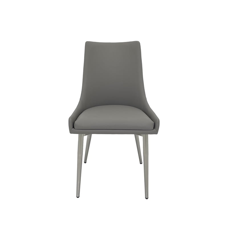Set of 2 Dining Chair with Gray Faux Leather Seat and Matte Silver Legs