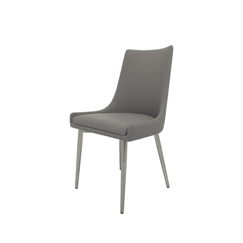 Set of 2 Dining Chair with Gray Faux Leather Seat and Matte Silver Legs