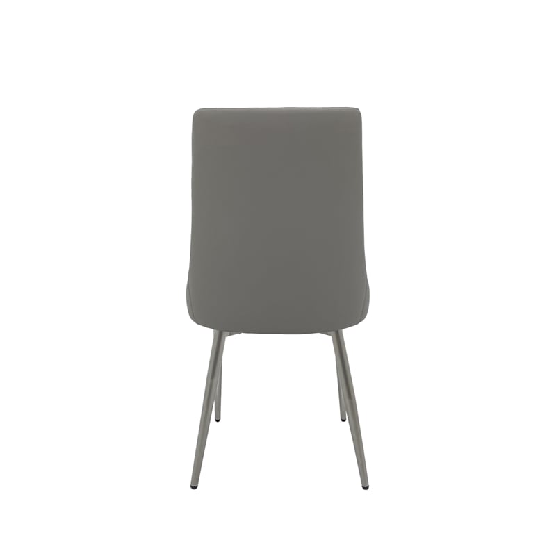 Set of 2 Dining Chair with Gray Faux Leather Seat and Matte Silver Legs