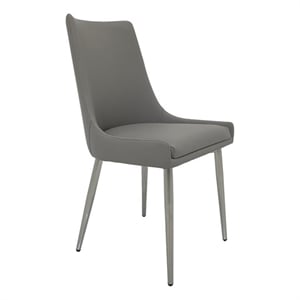 Set of 2 Dining Chair with Gray Faux Leather Seat and Matte Silver Legs