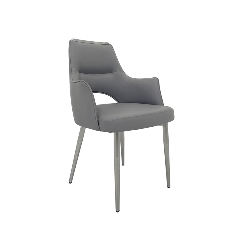 Set of 4 Gray Faux Leather Dining Chair with Stainless Steel Silver Legs