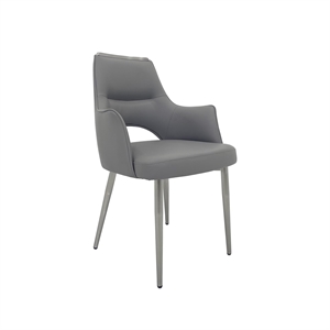 Set of 4 Gray Faux Leather Dining Chair with Stainless Steel Silver Legs