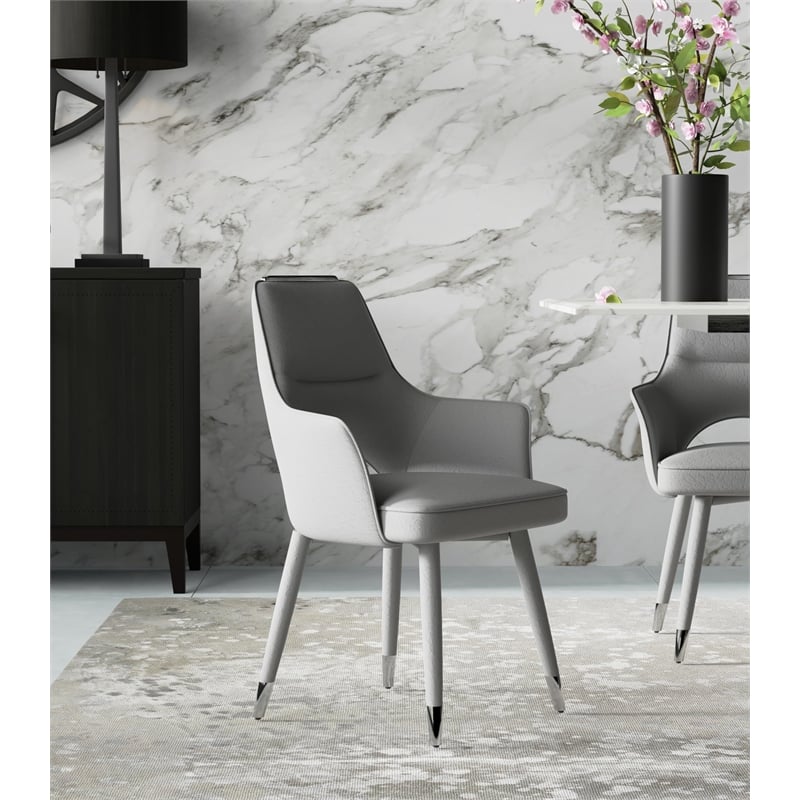 Set of 4 Gray Faux Leather Dining Chair with Stainless Steel Silver Legs