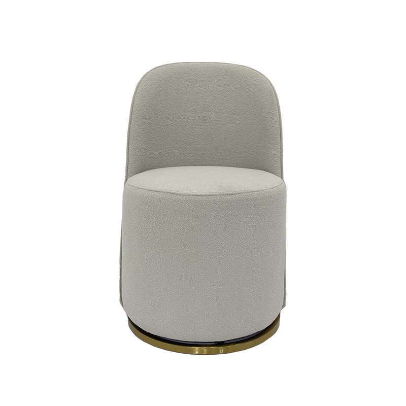 Set of 2 Cream and Brown Color Boucle Fabric Swivel Dining Chair