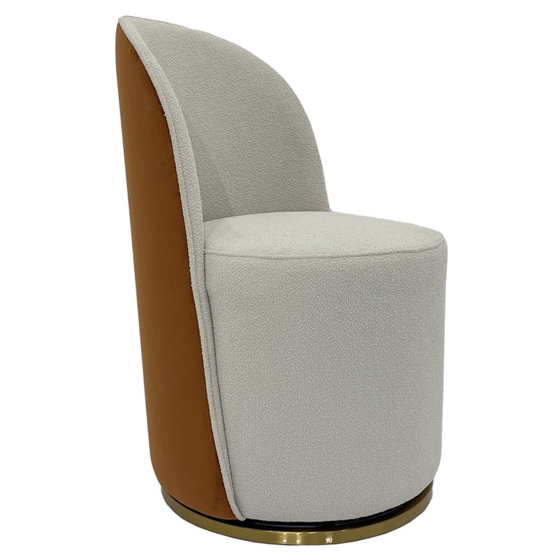 Set of 2 Cream and Brown Color Boucle Fabric Swivel Dining Chair