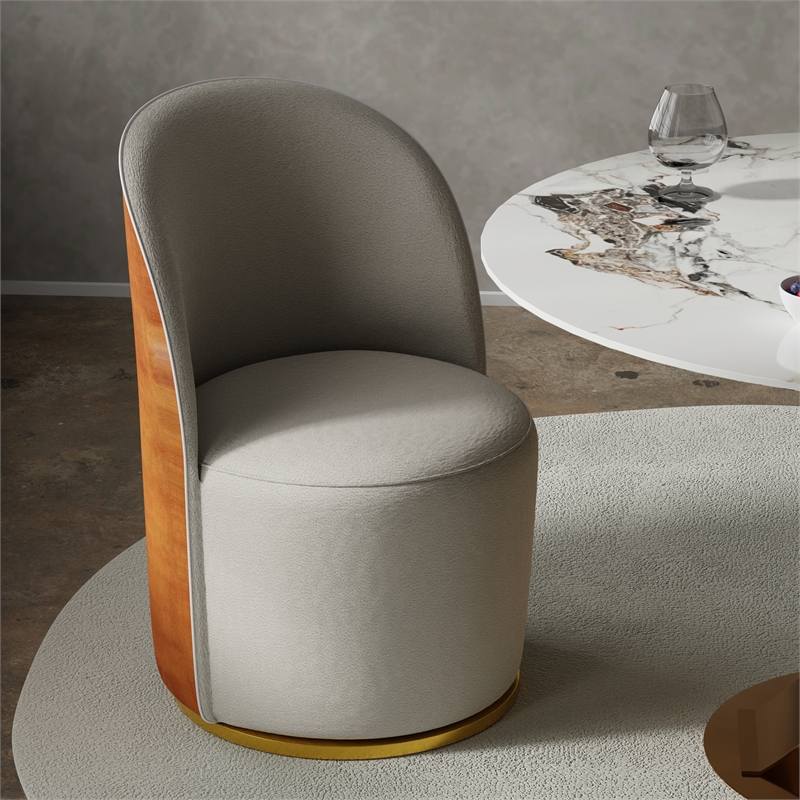 Set of 2 Cream and Brown Color Boucle Fabric Swivel Dining Chair