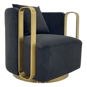 Swivel Accent Chair with Black Fabric Cushion and Matte Gold Frame