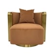 Swivel Accent Chair with Orange Fabric Cushion and Matte Gold Frame
