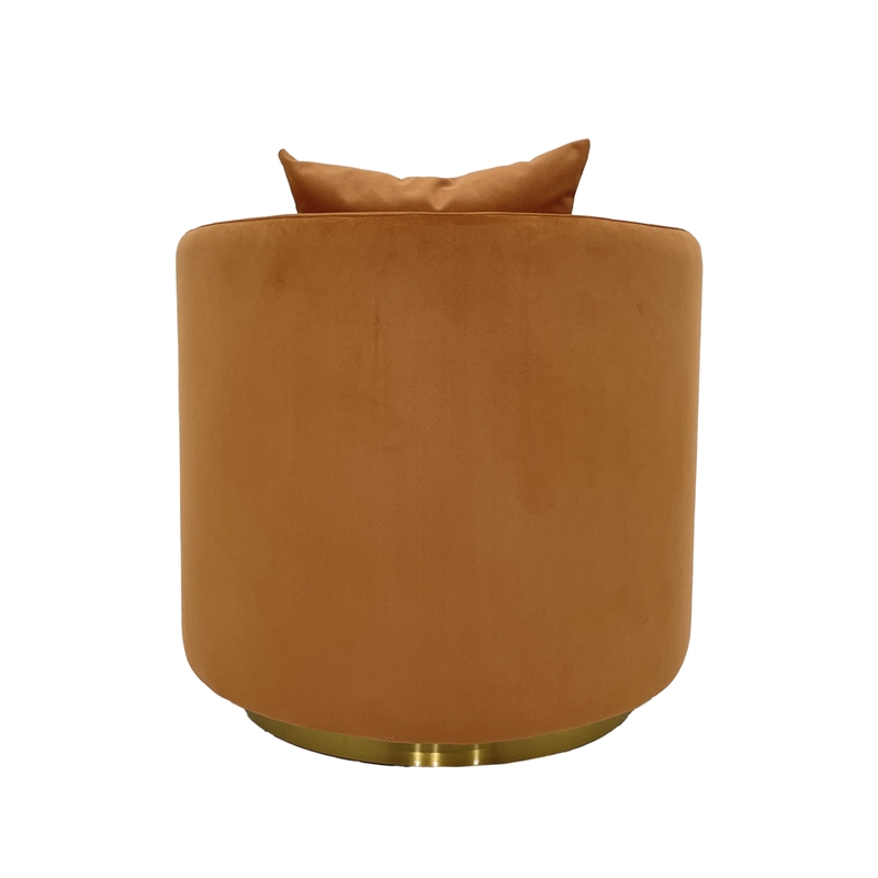 Swivel Accent Chair with Orange Fabric Cushion and Matte Gold Frame