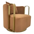 Swivel Accent Chair with Orange Fabric Cushion and Matte Gold Frame