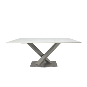 dining table with white slate marble top and matte silver base