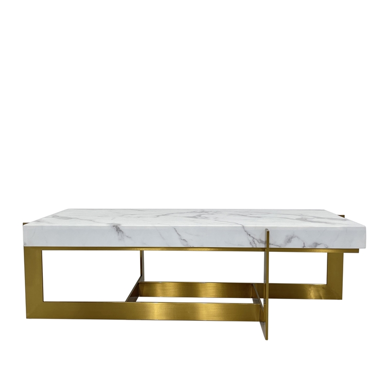 Rectangular Coffee Table with White Marble Top and Matte Gold Base