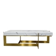 Rectangular Coffee Table with White Marble Top and Matte Gold Base