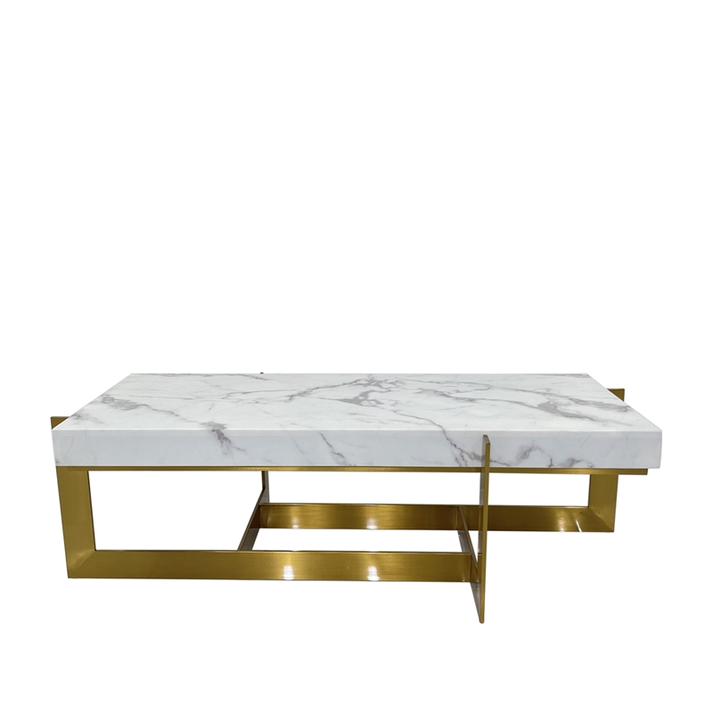 Rectangular Coffee Table with White Marble Top and Matte Gold Base