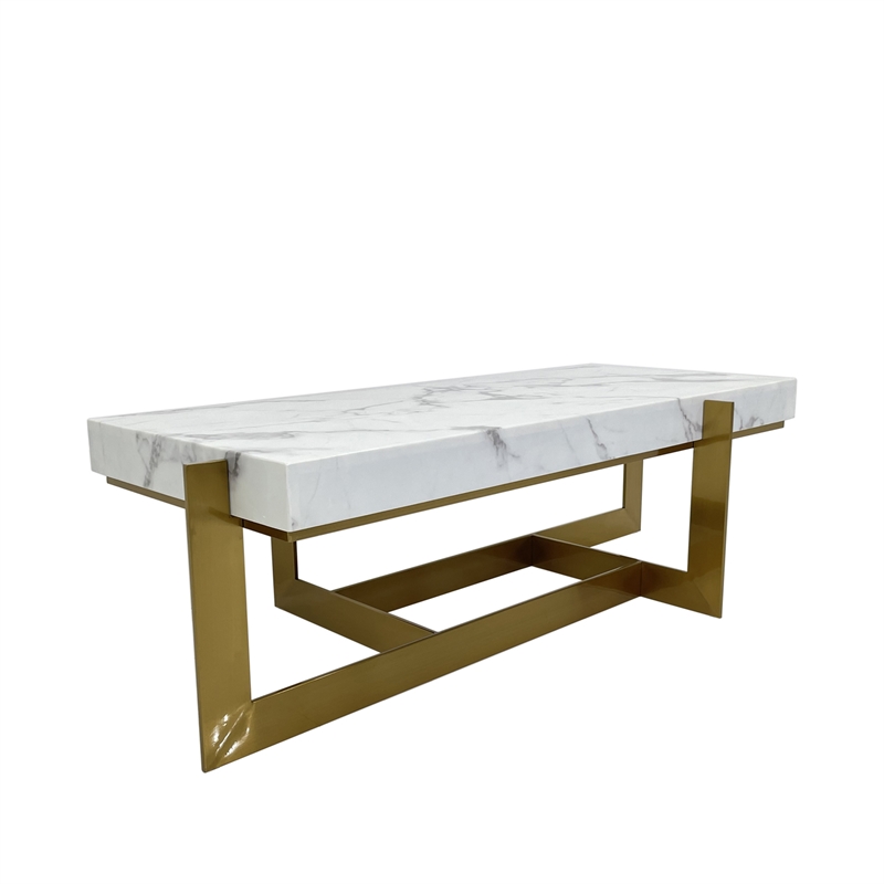 Rectangular Coffee Table with White Marble Top and Matte Gold Base