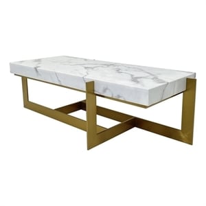 Rectangular Coffee Table with White Marble Top and Matte Gold Base