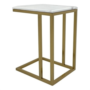 Rectangular End Table with White Marble Top and Matte Gold Base