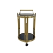 Rolling Bar Cart with Black Glass and Matte Gold Base