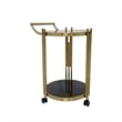 Rolling Bar Cart with Black Glass and Matte Gold Base