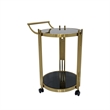 Rolling Bar Cart with Black Glass and Matte Gold Base
