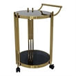 Rolling Bar Cart with Black Glass and Matte Gold Base