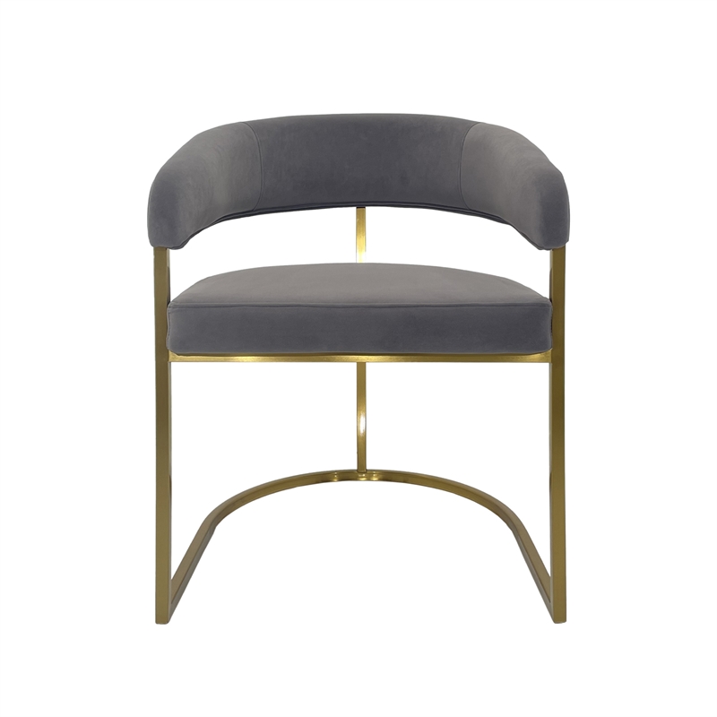 Dining Chair with Dark Gray Velvet Cushion and Matte Gold Legs