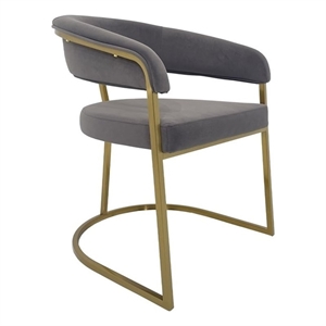 Dining Chair with Dark Gray Velvet Cushion and Matte Gold Legs