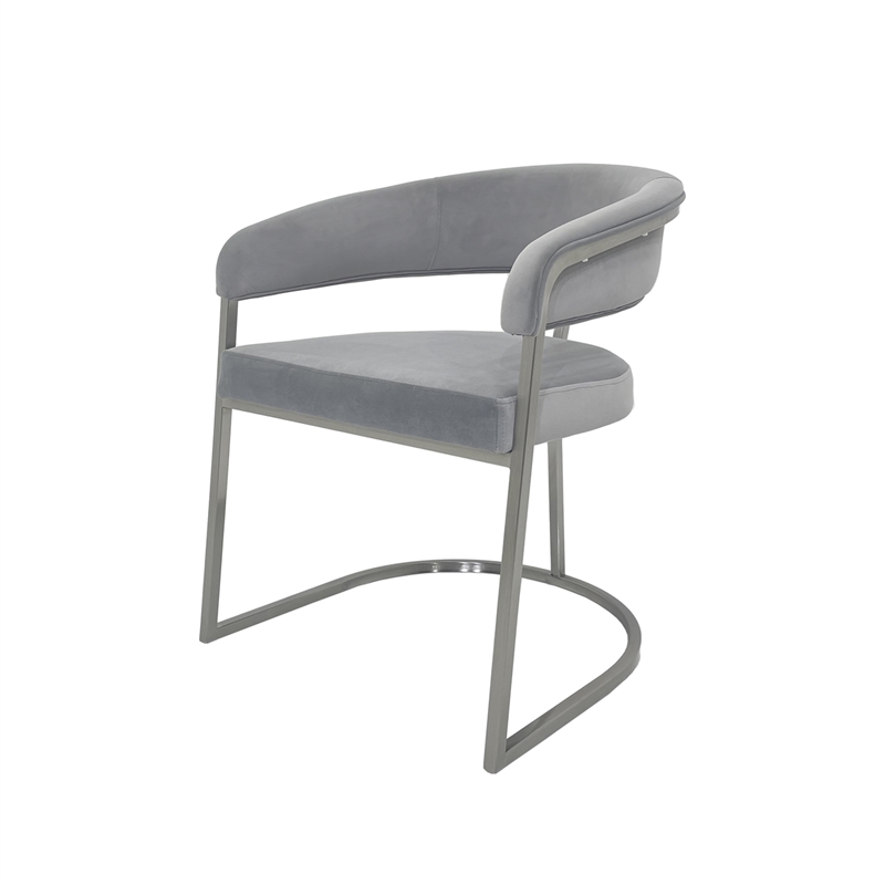 Dining Chair with Light Gray Velvet Cushion and Matte Silver Legs