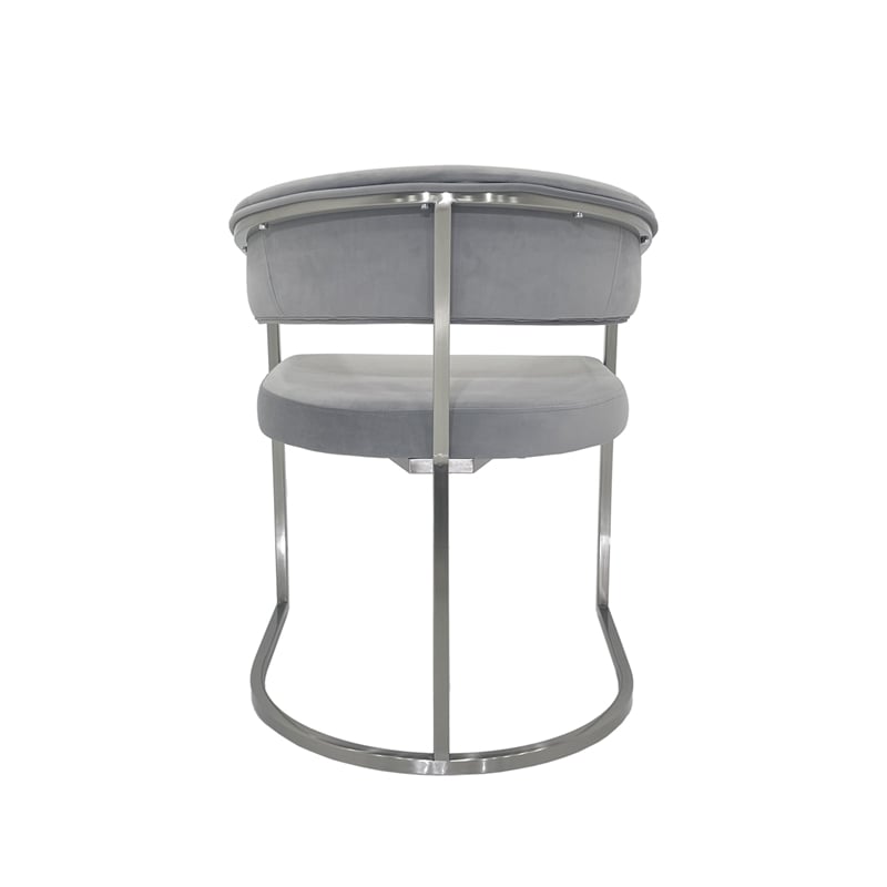 Dining Chair with Light Gray Velvet Cushion and Matte Silver Legs