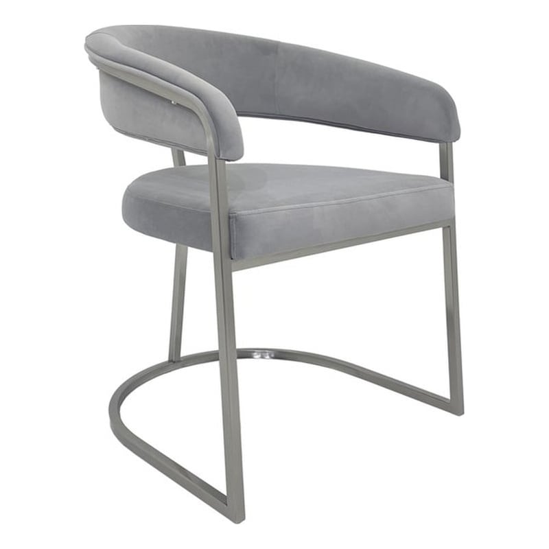 Dining Chair with Light Gray Velvet Cushion and Matte Silver Legs