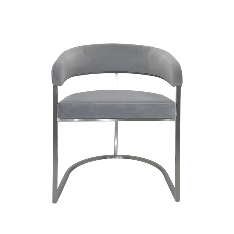 Dining Chair with Light Gray Velvet Cushion and Matte Silver Legs