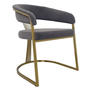 Dining Chair with Dark Gray Velvet Cushion and Matte Gold Legs