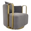 Swivel Accent Chair with Gray Fabric Cushion and Matte Gold Frame