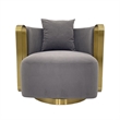 Swivel Accent Chair with Gray Fabric Cushion and Matte Gold Frame