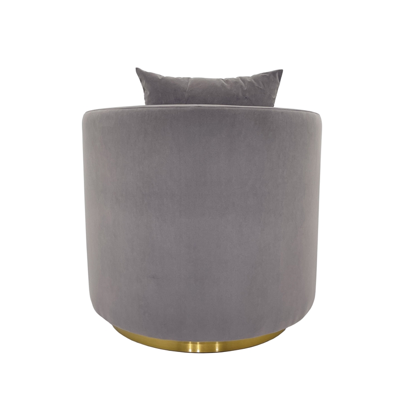 Swivel Accent Chair with Gray Fabric Cushion and Matte Gold Frame