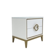 White Engineered Wood Night Stand with Matte Gold Frame and Circular Handles