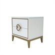 White Engineered Wood Night Stand with Matte Gold Frame and Circular Handles