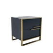Black Engineered Wood Night Stand with Matte Gold Frame and Linear Handles