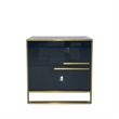 Black Engineered Wood Night Stand with Matte Gold Frame and Linear Handles