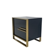Black Engineered Wood Night Stand with Matte Gold Frame and Linear Handles
