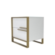 White Engineered Wood Night Stand with Matte Gold Frame and Linear Handles