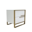 White Engineered Wood Night Stand with Matte Gold Frame and Linear Handles