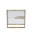 White Engineered Wood Night Stand with Matte Gold Frame and Linear Handles